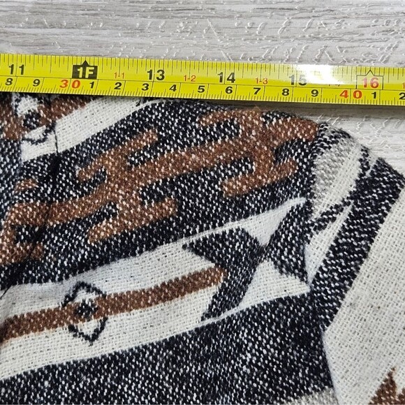 Me Jane Southwestern Fringe Open Front Cardigan Jacket Brown Cream Aztec Print - Picture 4 of 10